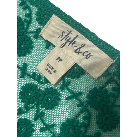 NWT Style & Co Womens Green Boho Lace Blouse PP Flowy V-Neck Long Sleeve 1774 - Picture 4 of 7